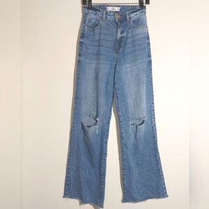 Denim Collection Lefties European Distressed High Waist Wide Leg Jeans 26 EUC